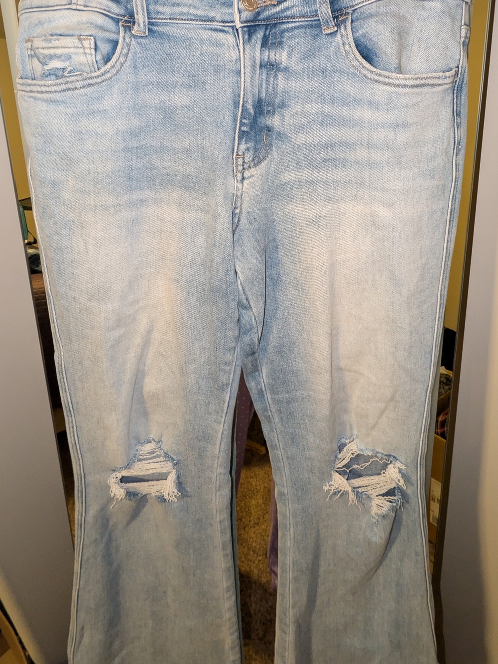 Flying Monkey Light Blue Distressed Flare Jeans